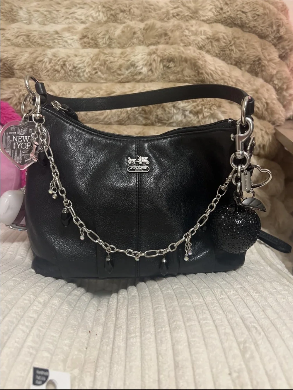 NWT Coach Crystal Apple Bag Charm - Black